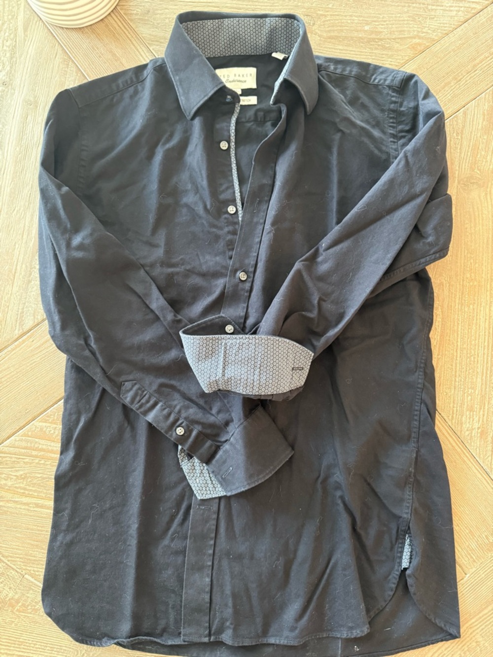 Ted Baker Black Long-Sleeve Button Shirt with Contrast Trim